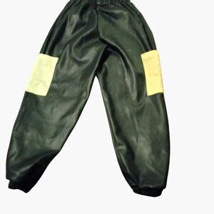 Weissman Kids Dance Pants Black Faux Leather Yellow Pockets Halloween Costume